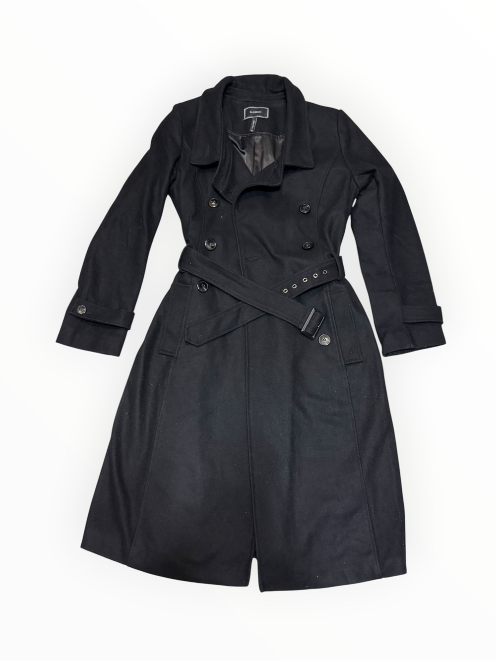 le chateau Black Double-Breasted Trench Coat with Belt